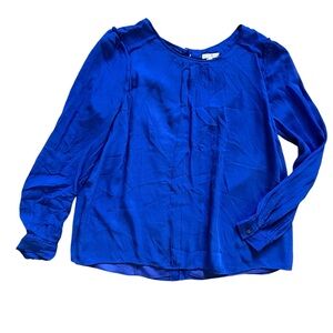 J. Crew 100% Silk Bright Royal Blue Button Up Back Long Sleeve Lined Top sz 12